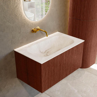 Mondiaz KURVE-DLUX Badkamermeubelset - 80x46x40cm - 1 lade - wastafel solid surface - midden - zonder kraangat - Ruby