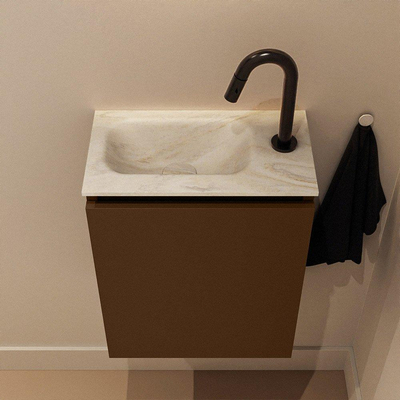 MONDIAZ TURE-DLUX Meuble toilette - 40cm - Rust - EDEN - vasque Ostra - position gauche - 1 trou de robinet