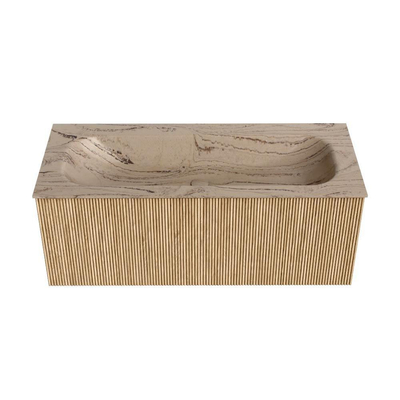 MONDIAZ KURVE-DLUX Meuble de salle de bains 110cm couleur Oak avec 1 tiroir et 0 porte. Lavabo BIG MEDIUM Central sans trou de robinet Arena.