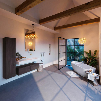 Mondiaz ALAN-DLUX Ensemble de meuble de salle de bain - 130x46cm - 2 tiroirs - vasque suspendue - sans trous de robinetterie - 2 à droite - Dark Brown (chêne foncé)