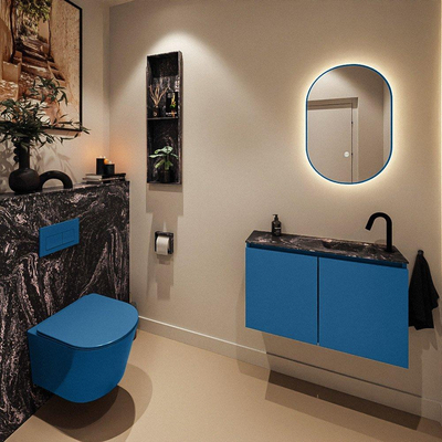 MONDIAZ TURE-DLUX Meuble toilette - 80cm - Jeans - EDEN - vasque Lava - position droite - 1 trou de robinet