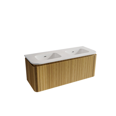 Saniclass Terra Badkamermeubelset - 120cm - 2 lades - afgeronde hoeken - 2 wastafels - zonder kraangaten - sandwood (licht eiken)
