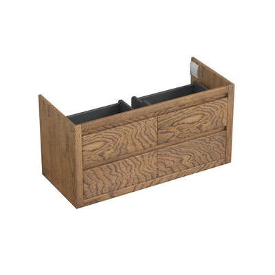 Forzalaqua Gela 2.0 meuble de salle de bains sous-lavabo 120x51x60cm avec 4 tiroirs sans poignées à fermeture douce Chêne massif Castle Brown