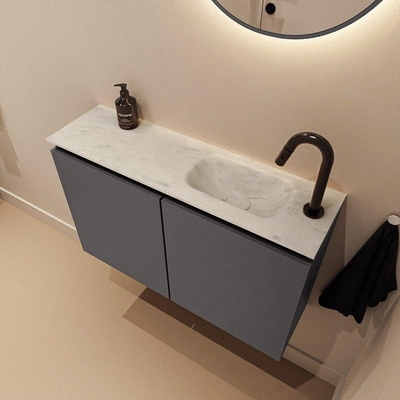 MONDIAZ TURE-DLUX Meuble toilette - 80cm - Dark Grey - EDEN - vasque Opalo - position droite - 1 trou de robinet