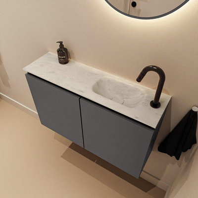 MONDIAZ TURE-DLUX Meuble WC 80 cm Dark Grey. Lavabo EDEN Opalo position droite. Avec 1 trou de robinet.