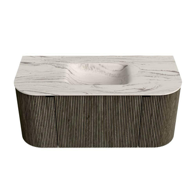 MONDIAZ KURVE-DLUX Meuble de salle de bains 100cm arrondi Gauche + Droite couleur Shadow avec 1 tiroir et 2 portes. Lavabo GRUNNE Central 1 trou de robinet Nata.