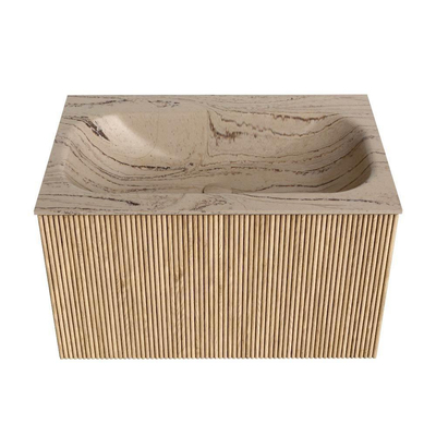 MONDIAZ KURVE-DLUX 70cm badmeubel kleur Oak met 1 lade en 0 deuren. Wastafel BIG SMALL Midden 1 kraangat Arena.