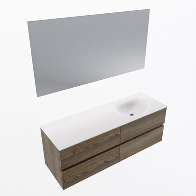 Mondiaz VICA ensemble de meuble de salle de bain - 140cm - meuble sous-vasque marron foncé gris - 4 tiroirs - lavabo lune droite - 1 trou de robinet - couleur talc - miroir LED - version XL 60cm de haut