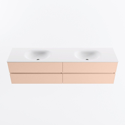 MONDIAZ Vica Ensemble meuble de salle de bains - 190cm - meuble bas rosee - 4 tiroirs - lavabo moon double - sans trous de robinet - version haute 60cm - talc