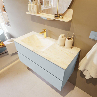 Mondiaz VICA-DLUX Ensemble de meuble de salle de bain - 100cm - meuble sous-vasque argile - 2 tiroirs - lavabo encastré nuage gauche - 1 trou de robinet - version haute 60cm - ostra