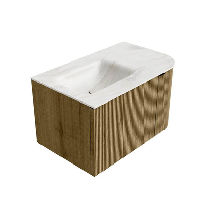 Mondiaz KURVE-DLUX Ensemble de meuble de salle de bains - 75x46x40cm - 1 tiroir - 1 porte - vasque solid surface - gauche - 1 trou de robinet - Dusk