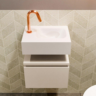 MONDIAZ ANDOR Toiletmeubel 40x30x30cm met 1 kraangaten 1 lades linen mat Wastafel Lex rechts Solid Surface Wit