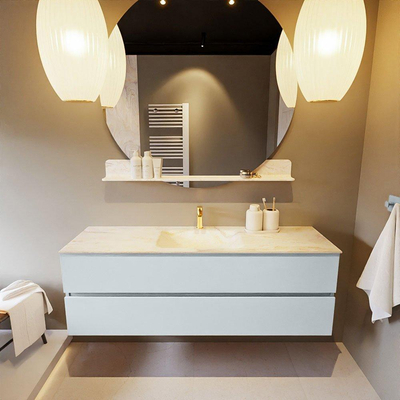 Mondiaz VICA-DLUX ensemble de meuble de salle de bain - 150cm - meuble sous-vasque argile - 2 tiroirs - lavabo encastré nuage milieu - 1 trou de robinet - version haute 60cm - ostra