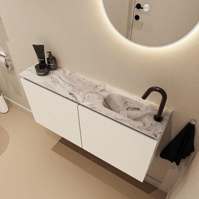 MONDIAZ TURE-DLUX Meuble de toilettes 100cm Talc. EDEN lavabo Glace position droite. Avec 1 trou de robinet.