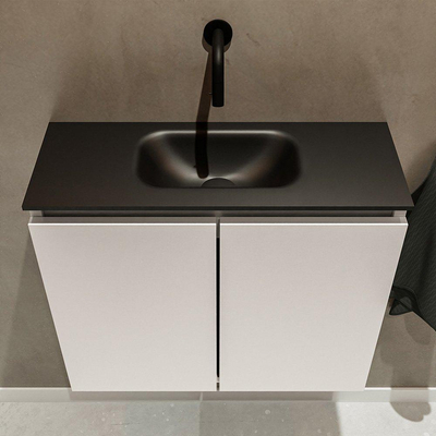 MONDIAZ TURE Toiletmeubel 60x23x50cm met 0 kraangaten 2 deuren linen mat Wastafel Eden midden Solid Surface Zwart