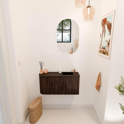 Mondiaz JOYA 81.6cm toiletmeubel - ronding links kleur Walnut - Wastafel FAYE positie Rechts 1 kraangat kleur Urban.
