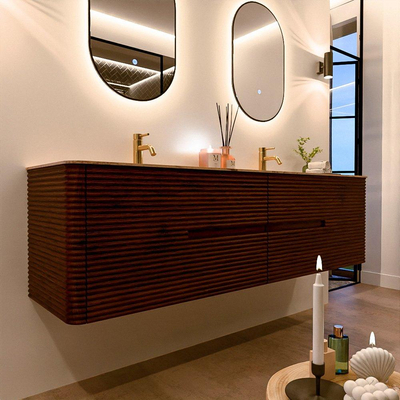Mondiaz CIRO-DLUX Badkamermeubelset - 180x45x50cm - Solid surface wastafel Arena - 2 wasbak Dubbel - 2 kraangaten - 4 lades - Ruby