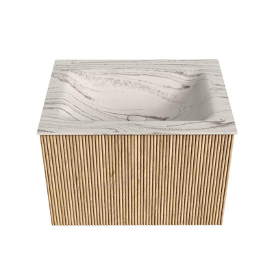MONDIAZ KURVE-DLUX 60cm badmeubel kleur Oak met 1 lade en 0 deuren. Wastafel CLOUD Midden zonder kraangat Nata.