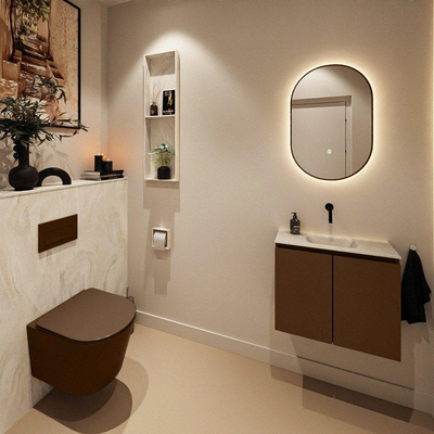 MONDIAZ TURE-DLUX Meuble toilette - 60cm - Rust - EDEN - vasque Ostra - position centrale - sans trou de robinet