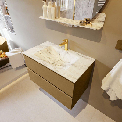 MONDIAZ VICA-DLUX Ensemble meuble de salle de bains - 80cm - meuble bas oro - 2 tiroirs - lavabo encastré cloud central - 1 trou de robinet - version haute 60cm - glace