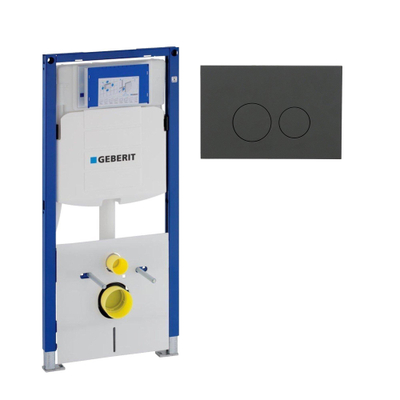 Geberit Duofix Inbouwreservoir UP320 met QeramiQ push bedieningsplaat mat antraciet - wand 112cm - ronde knoppen - kunststof wit glans