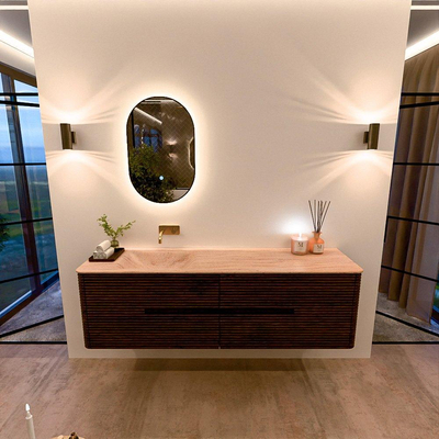 Mondiaz CIRO-DLUX Meuble de salle de bains - 170x45x50cm - Plan vasque Solid surface Saba - 1 lavabo à gauche - sans trous de robinetterie - 4 tiroirs - Noyer