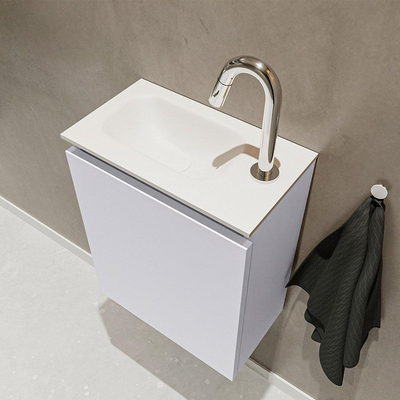 Mondiaz TURE Meuble lave-mains 40x23x50cm 1 trou de robinet 1 porte Cale mat Lavabo Eden Gauche Solid Surface Blanc