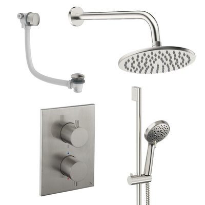 Crosswater MPRO ensemble de douche pluie encastré – douche de tête Ø 20 cm – douchette ronde – 2 leviers – vidage de baignoire – inox brossé