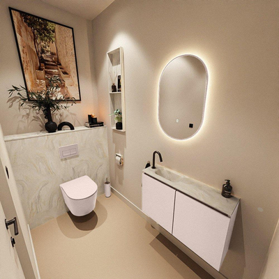 MONDIAZ TURE-DLUX 80cm toiletmeubel Rosee. EDEN wastafel Ostra positie links. Met 1 kraangat.