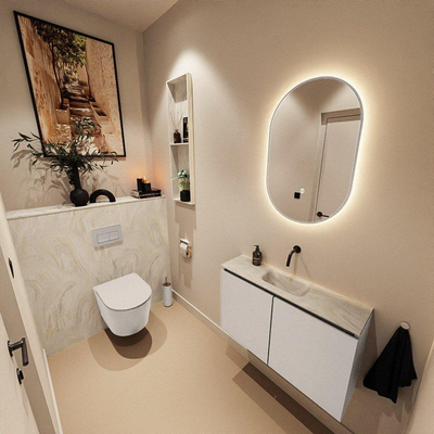 MONDIAZ TURE-DLUX Meuble toilette - 80cm - Linen - EDEN - vasque Ostra - position centrale - sans trou de robinet