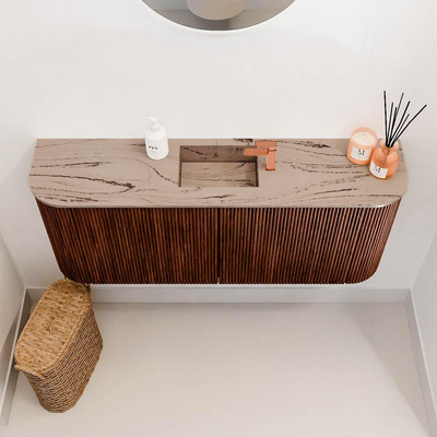 Mondiaz JOYA-DLUX 103.2cm toiletmeubel - ronding links en rechts kleur Ruby - Wastafel FAYE positie Midden 1 kraangat kleur Arena.
