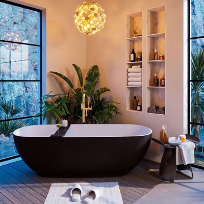 Mondiaz ALAN-DLUX Ensemble de meuble - 130cm - meuble Urban mat - 1 tiroir - Lavabo Cloud Ostra suspendu - vasque gauche et droite - 2 trous de robinet