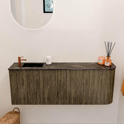 Mondiaz JOYA-DLUX Meuble de salle de bains 111.6cm - arrondi droit couleur Dusk - Vasque FAYE position Gauche 1 trou de robinet couleur Lava