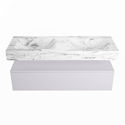 Mondiaz ALAN-DLUX Ensemble de meuble - 130cm - meuble Cale mat - 1 tiroir - Lavabo Cloud Glace suspendu - vasque Gauche et droite - 2 trous de robinet