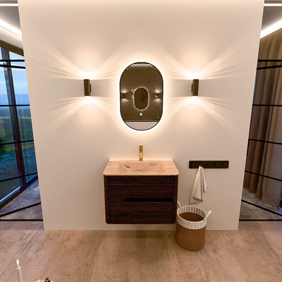 Mondiaz CIRO-DLUX Badkamermeubelset - 70x45x50cm - Solid surface wastafel Arena - 1 wasbak Midden - 1 kraangat - 2 lades - Walnut