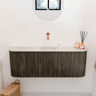 Mondiaz JOYA-DLUX 113.2cm toiletmeubel - ronding links en rechts kleur Shadow - Wastafel FAYE positie Midden Zonder kraangat kleur Ostra.