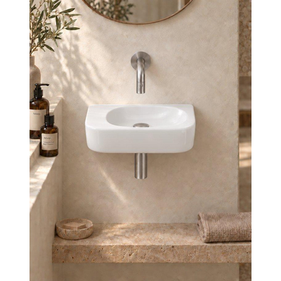 QeramiQ Fuente fonteinset – halfrond – 40x21.5x12 cm – keramiek wit glans – kraan geborsteld RVS