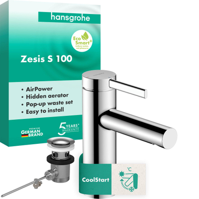 Hansgrohe Zesis S wastafelkraan - model 100 - coolstart - met trekwaste - chroom