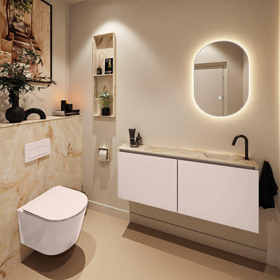 MONDIAZ TURE-DLUX Meuble de WC 120 cm Rosee. EDEN lavabo Frappe position droite. Avec 1 trou de robinet.