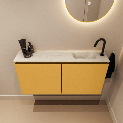 MONDIAZ TURE-DLUX Meuble toilette - 100cm - Ocher - EDEN - vasque Ostra - position droite - 1 trou de robinet