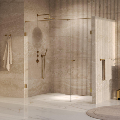 BRAUER Void Carving Porte de niche - 2 pièces - 190x200cm - porte battante 70cm sur mur - revêtement verre - réversible - verre clair - PVD or brossé