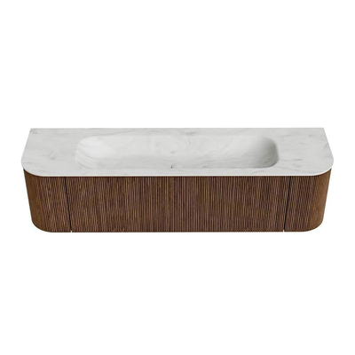 MONDIAZ KURVE-DLUX 170cm Meuble salle de bain avec module 25 G et D - couleur Walnut - 1 tiroir - 2 portes - vasque BIG LARGE centre - 2 trous de robinet - couleur Opalo