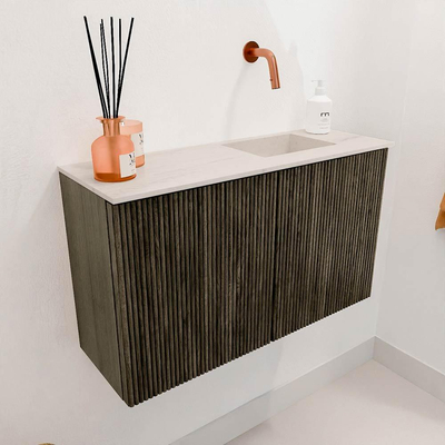 Mondiaz JOYA-DLUX Meuble de toilette 70cm - couleur Shadow - Vasque FAYE position Droite Sans trou de robinet couleur Meli.