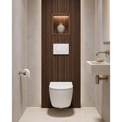QeramiQ Dely Swirl Toiletset - 36.5x53cm - Geberit UP720 Duofix Sigma inbouwreservoir - slim zitting - bedieningsplaat Sigma wit - ronde knoppen - glans wit