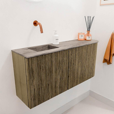 Mondiaz JOYA-DLUX 91.6cm meuble de toilette - arrondi droite couleur Dusk - Lavabo FAYE position Gauche Sans trou de robinet couleur Oza.