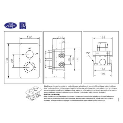 Best-Design Ore-Garand inbouwthermostaat & inb.box 1/2 RVS