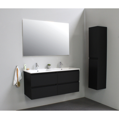 Basic Bella Meuble salle de bains avec lavabo céramique Blanc 120x55x46cm 2 trous de robinet Noir mat