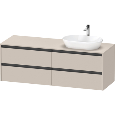 Duravit Ketho.2 Wastafelonderbouwkast - inclusief consoleplaat - met 4 laden - voor waskom rechts - 160x55x56.8cm - met handgrepen antraciet - taupe mat