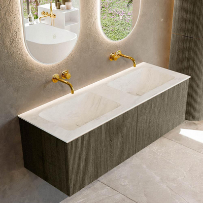 Mondiaz KURVE-DLUX Badkamermeubelset - 130x46x40cm - 2 lade - wastafel solid surface - dubbel - zonder kraangat - Shadow