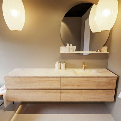 Mondiaz VICA-DLUX ensemble de meuble de salle de bain - 200cm - meuble sous-vasque chêne blanchi - 4 tiroirs - lavabo encastré cloud droite - 1 trou de robinet - version haute de 60cm - ostra